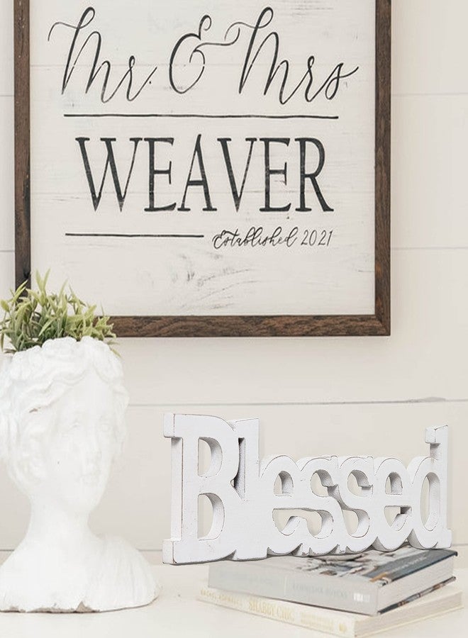 Sintosin Farmhouse Wood Blessed Sign for Table 15", Hanging Distressed White Wall Decoration, Rustic Blessed Signs for Home Decor, Thanksgiving Christmas Signs Decor for Living Room - Image 3